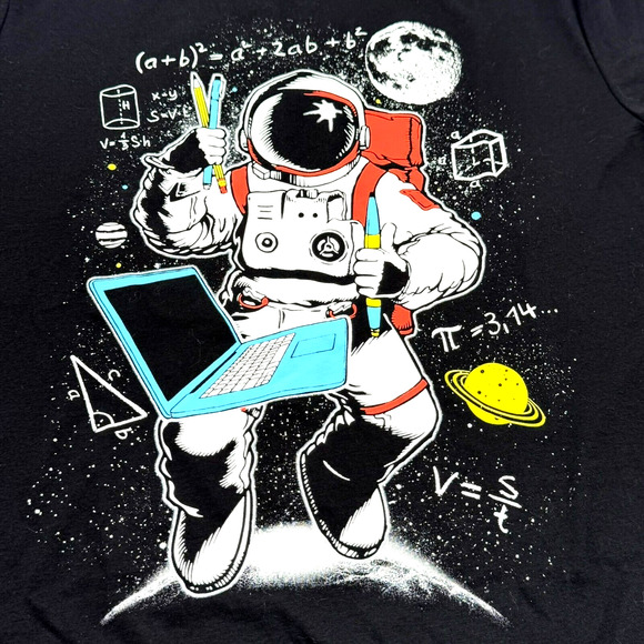 THE CHILDRENS PLACE Kids Large‎ Black Math School Astronaut Graphic Tee T-Shirt - Picture 1 of 8